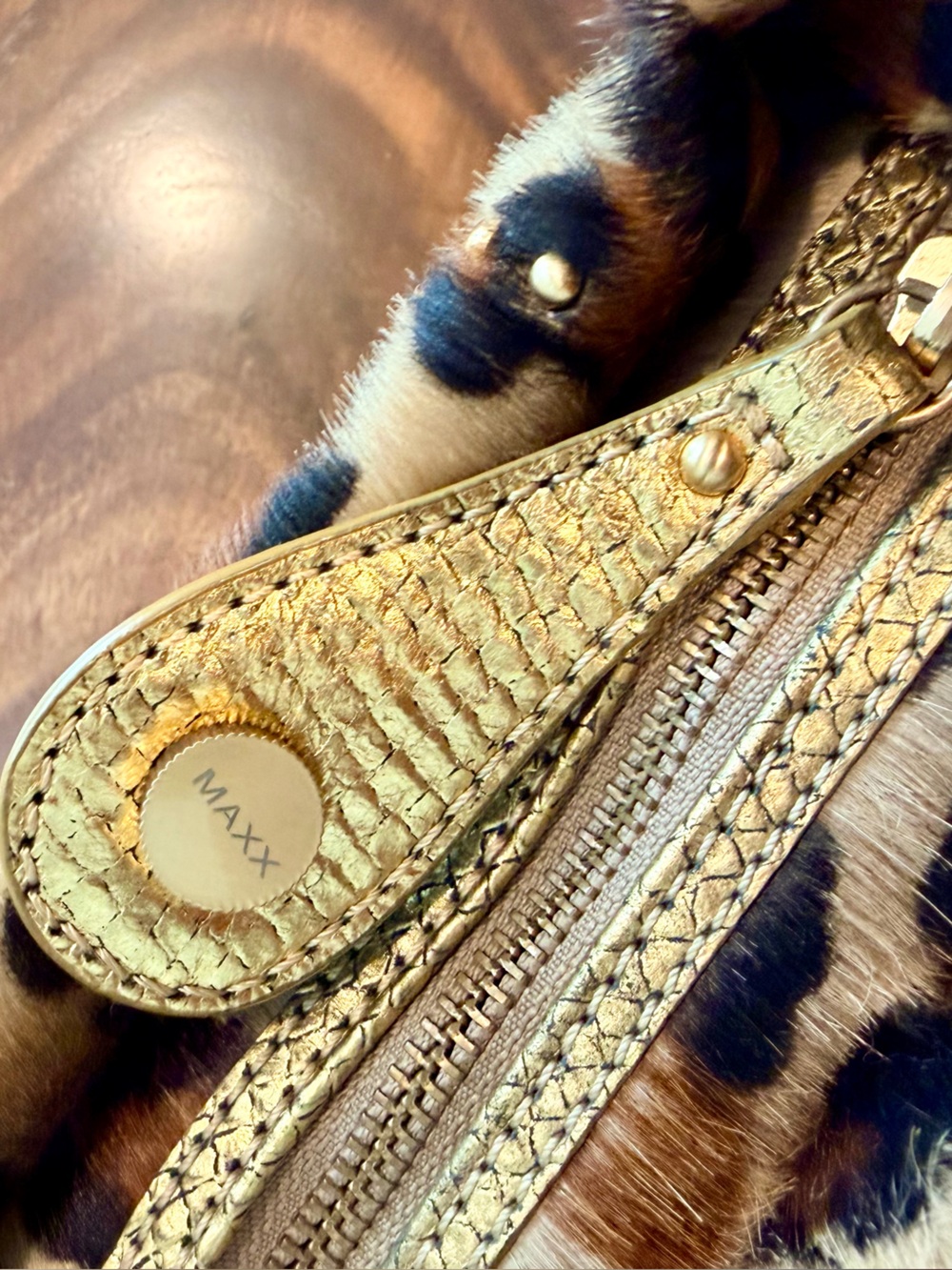 Maxx New York Genuine Calfhair Leopard Print HoboBag Gold Leather Handle NWT Y2K - Picture 5 of 17
